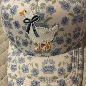 Floral Blue and White Kids Cap with Duck Design